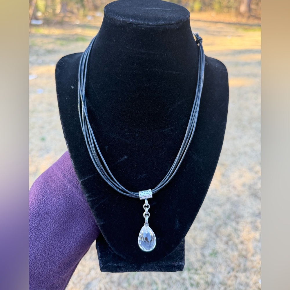 Silpada 925 Sterling Silver Leather Cord with Crystal Quartz Pendant